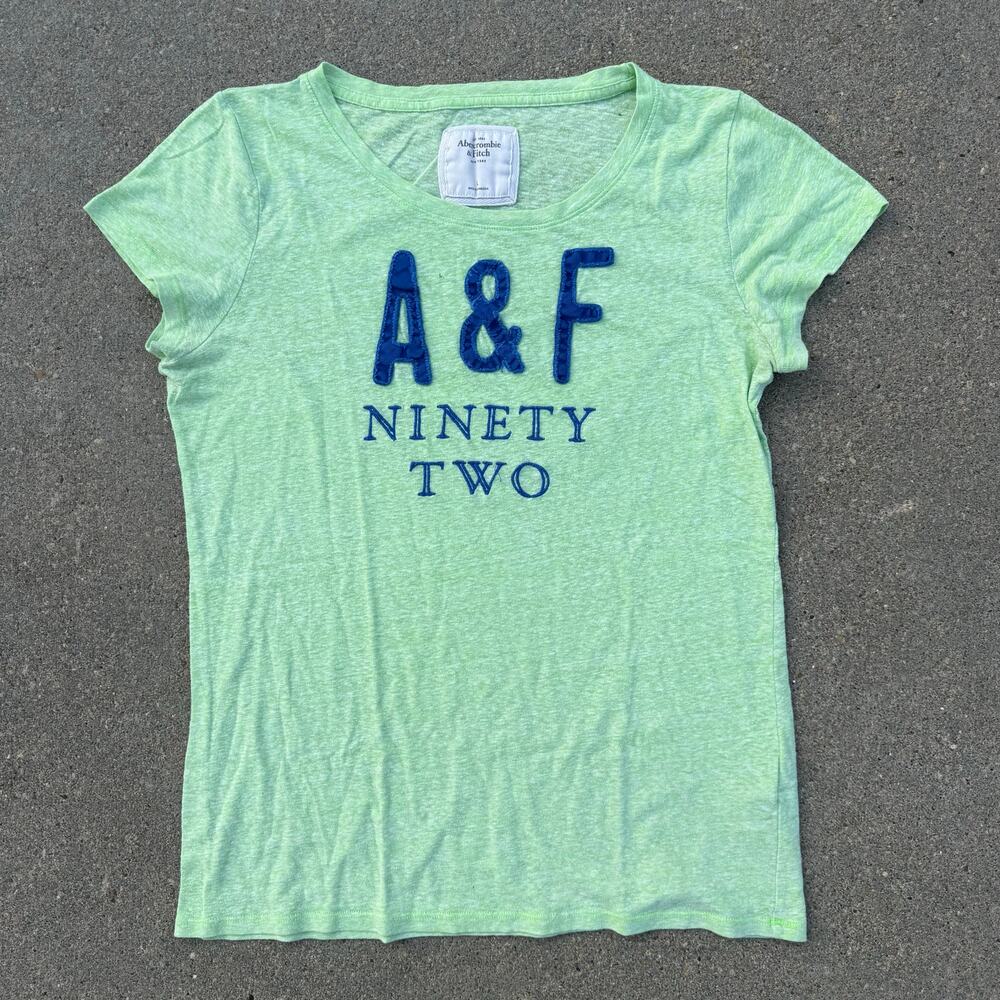 Y2K Abercrombie and Fitch AF Ninety Two Light Green Burnout Babydoll T-shirt LG